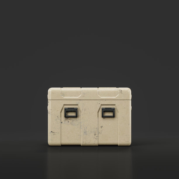 军事上的塑料箱。弹药和军事装备箱，3d渲染图片下载