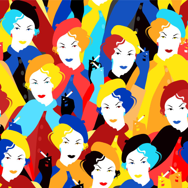 流行艺术风格的复古无缝图案图片下载