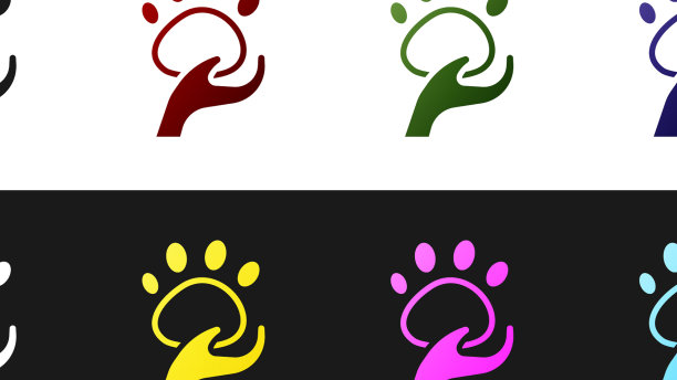 设置动物志愿者图标孤立在黑色和图片下载