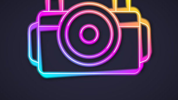 发光的霓虹灯线照片相机的潜水员图标图片下载