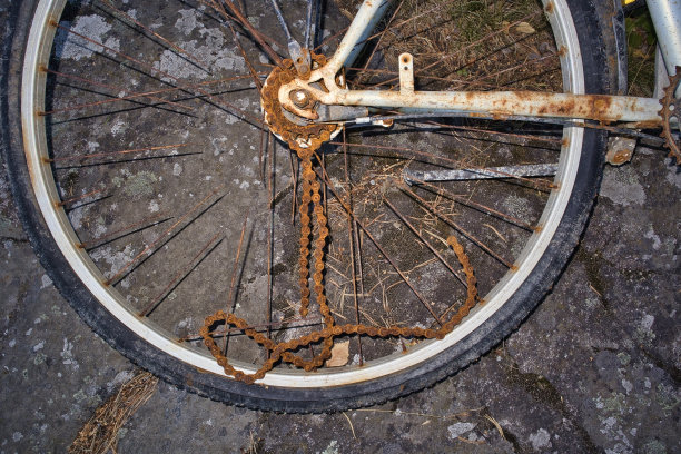 从水中打捞出生锈的自行车图片下载