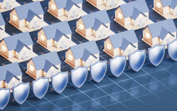 带有盾牌的住宅，3d渲染。图片下载