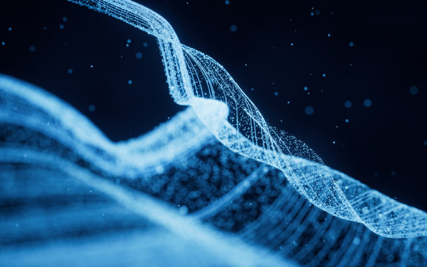 流动的粒子与发光的线，3d渲染。图片下载