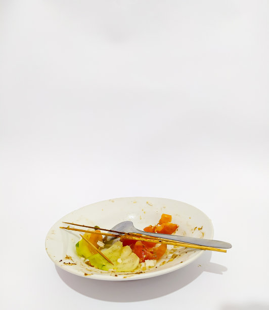 剩下的午餐放在白色的盘子里图片下载