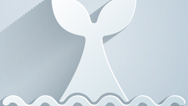 剪纸鲸鱼尾巴在海浪图标孤立图片下载