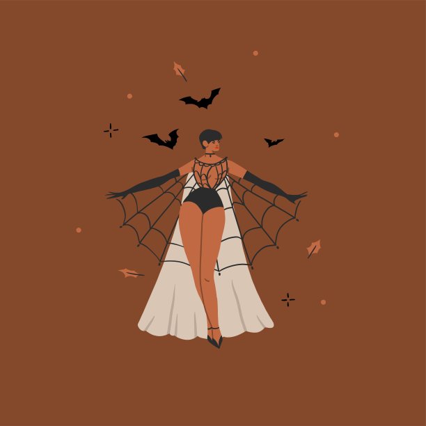 手绘抽象矢量图形剪贴画插图，万圣节节日服装派对成人人物集合设置。令人毛骨悚然的万圣节设计海报概念。万圣节当代艺术快乐。图片下载