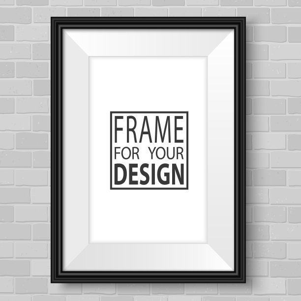 框里的模拟。砖墙上的垂直框架。为演示文稿设计准备的矢量模板。用于绘画、油画或照片的黑色框。图片下载