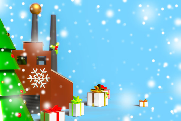 以节日风格装饰的工厂或仓库的插图。圣诞节或新年庆祝的背景。图片下载