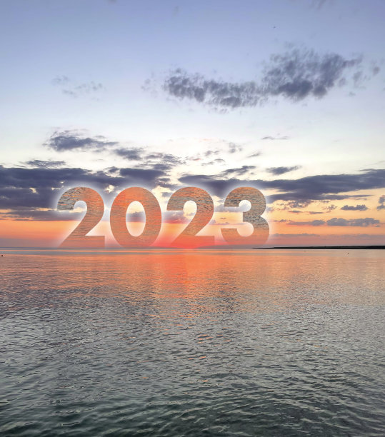 2023号在海洋水平线作为新年的标志图片下载