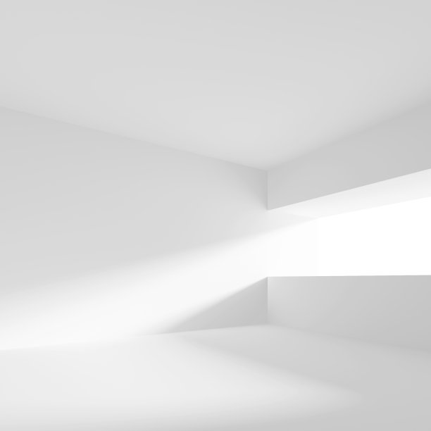 带窗户的白色空房间。最小办公室室内设计的3d渲染图片下载