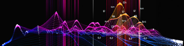 抽象背景图网格与颜色模糊线。三维算法的表示概念。大数据。商业、科技的旗帜。图片下载