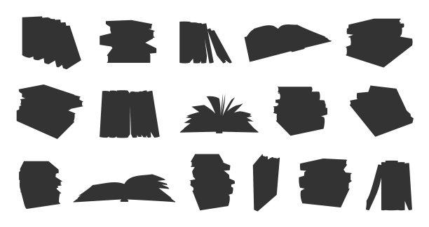 书贴纸等距邮票黑色剪影集图片下载