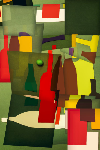 装饰静物与剪纸纸板瓶拼贴图片下载