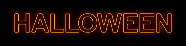 橙色霓虹灯万圣节在黑暗的背景。三维演示图片下载