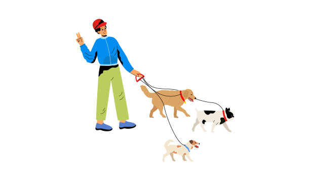 一个人遛他的宠物狗。狗主人图片下载