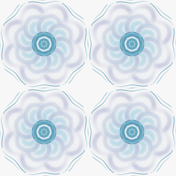 插画无缝图案绘制蓝线曼陀罗重复图案与玻璃腮红，在白色背景时装面料纺织品，服装，地毯，墙纸，包装纸图片下载
