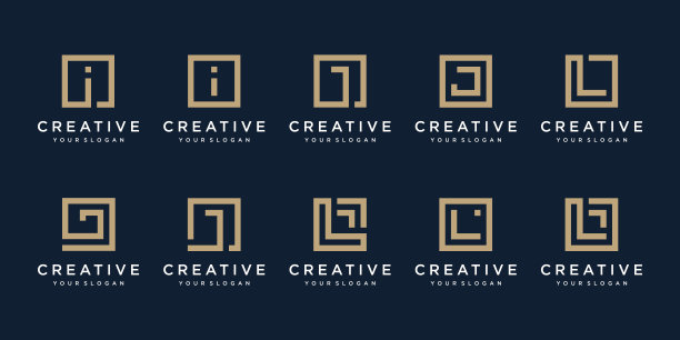 一套Logo设计字母I、J、L，采用方形风格。向量模板图片下载