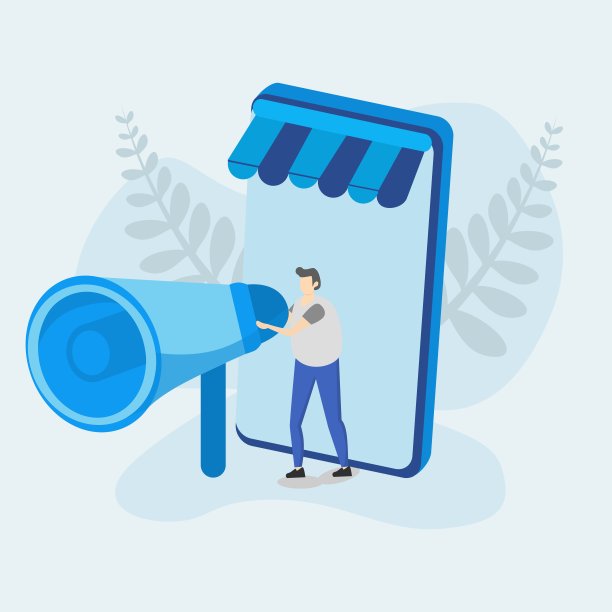 商家在智能手机上推广网店，男人在网上推广网店，网上购物概念图片下载