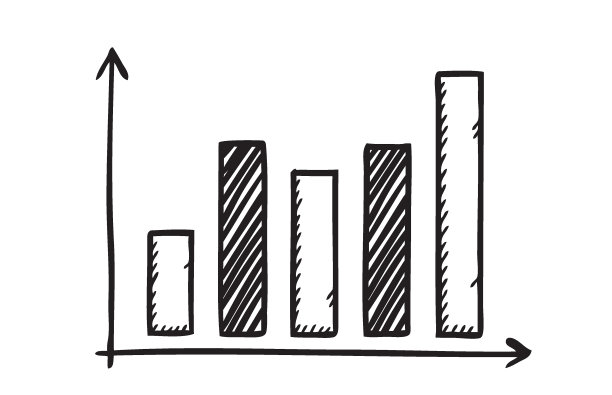 附有财务增长分析的柱状图的素描风格插图。图片下载
