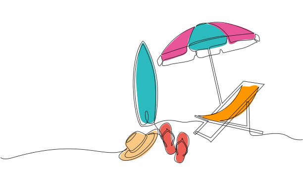 暑假概念，热带海滩在单线涂鸦风格图片下载