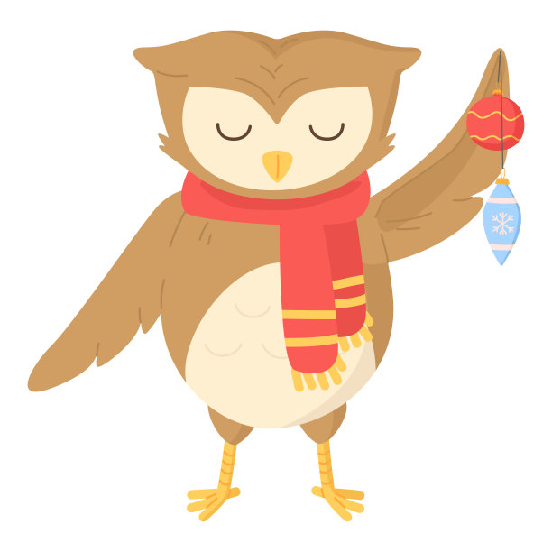 可爱的猫头鹰用围巾装饰圣诞树图片下载