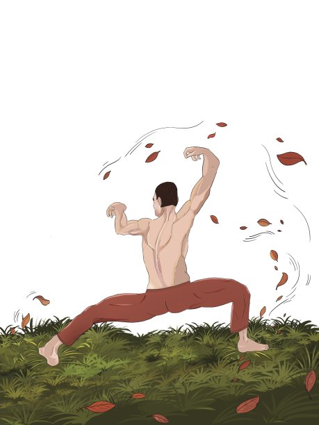 在户外练习功夫的运动员的数字插图。白底图片图片下载