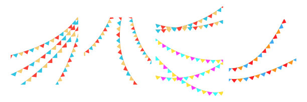 多彩的政党旗帜向量集。生日，庆典，节日，万圣节，感恩节，圣诞节和新年的彩旗和花环图片下载