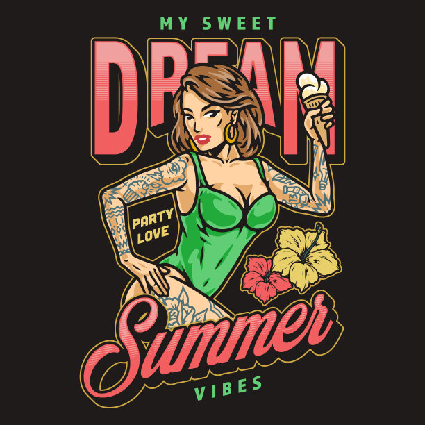 夏天的女人传单vintage五颜六色图片下载