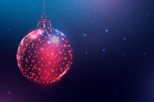 线框圣诞球低聚风格横幅图片下载