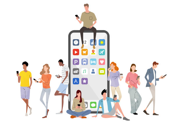 矢量插画素材:日常生活中使用智能手机的人图片下载