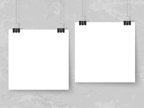 用活页夹夹海报贴在邋遢的灰色墙上。现实的矢量图。现代时尚的内饰。为你的插图，图纸，标志，海报或引用的空模型。图片下载