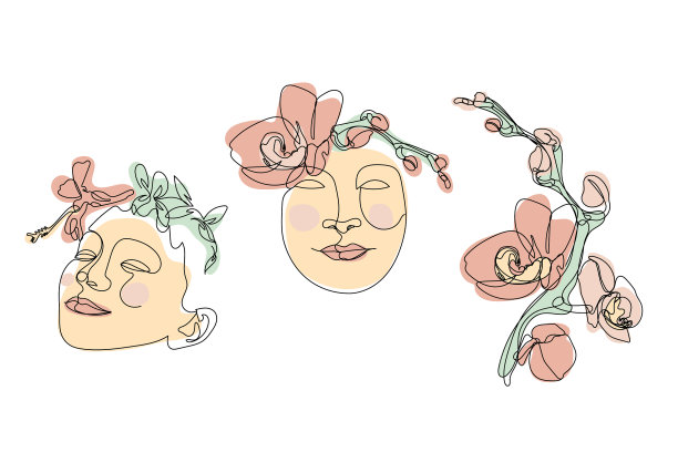 一套单线画的女孩的脸与图片下载