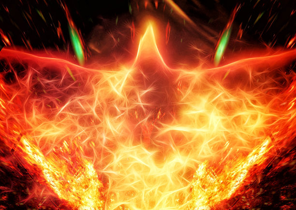 火鸟在黑暗中拍打翅膀的3D插图图片下载