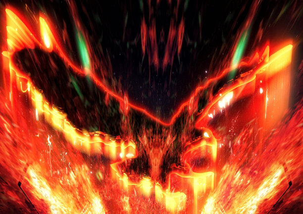 火鸟在黑暗中拍打翅膀的3D插图图片下载