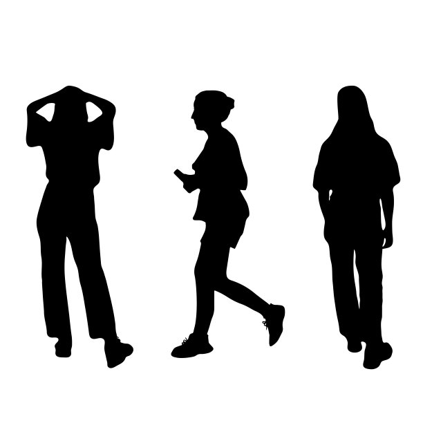 一个女孩不同姿势的剪影。矢量插图。图片下载