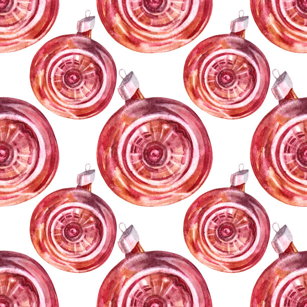 无缝图案水彩手绘红色闪亮圣诞装饰迪斯科球孤立在白色背景。创意玩具剪纸为新年，聚会，庆祝，墙纸，包装，素描本图片下载