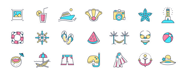 夏日海滩图标假日象形热颜色图片下载