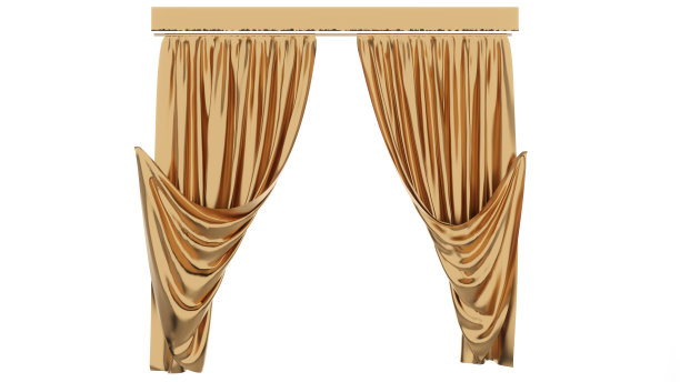 白色背景的金色窗帘，3d渲染图片下载