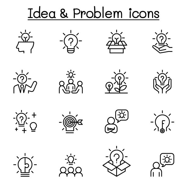 想法问题和问题图标设置在细线图片下载