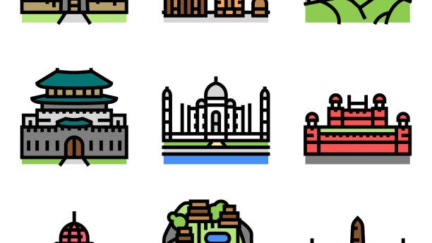 亚洲建筑和景观图标集图片下载