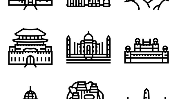 亚洲建筑和景观图标集图片下载