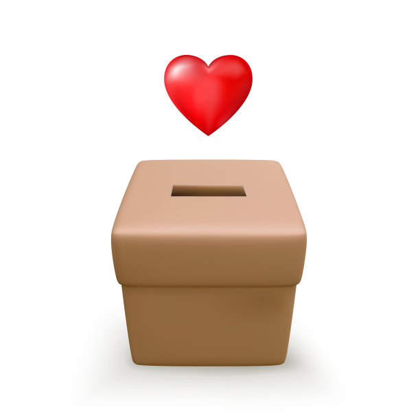 3d爱心和卡通捐款箱捐赠和图片下载