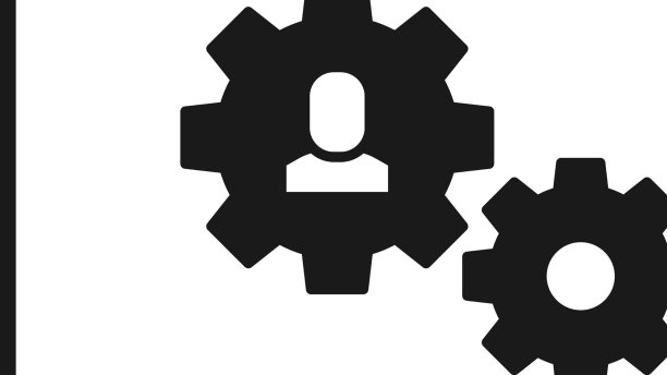 黑色人类与齿轮图标孤立在白色图片下载