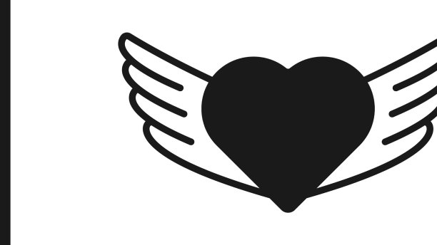 黑色的心与翅膀图标孤立在白色图片下载