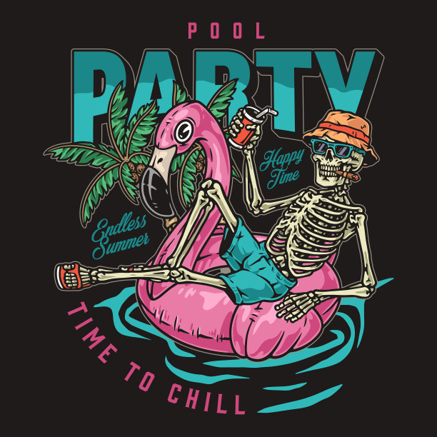 泳池派对的标志，五颜六色的古董图片下载