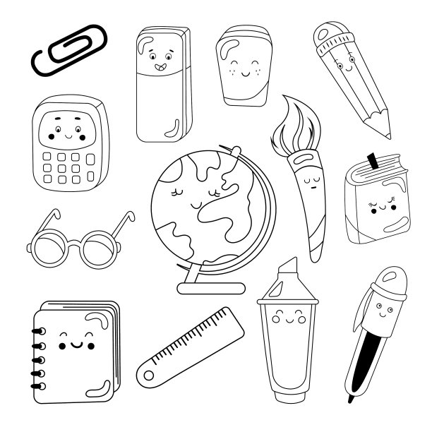 设置学校文具、地球仪、橡皮尺图片下载