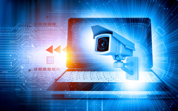 现代闭路电视摄像头，监控和监控摄像头与笔记本电脑安全图片下载