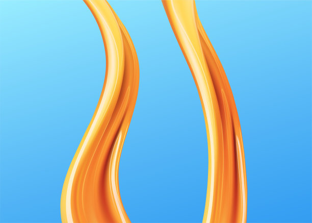 焦糖酱装饰。现实的红糖糖浆旋转，孤立在蓝色背景图片下载