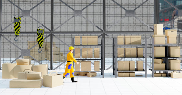在物流、配送和仓储中心监督产品和运输货物的工人。trabajacor做日常工作的概念。的生活方式。插图3 d。图片下载