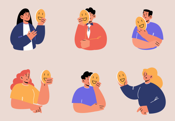 一群人把脸藏在社交面具后面图片下载